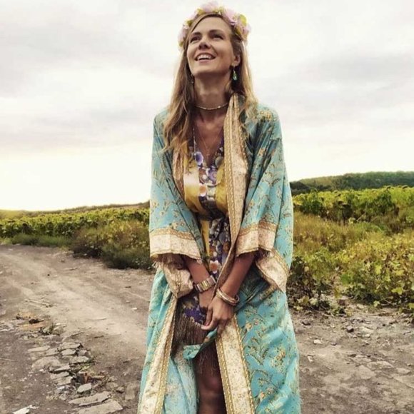 Boho Gypsy mint Floral Print Kimono Cover up - Picture 11 of 12